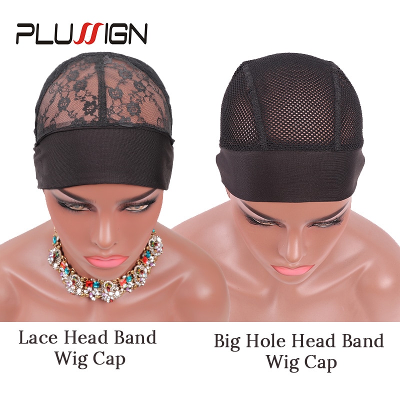 Plussign Wig Cap Hair Net Elastic Headband Wig Caps For Making Wig Mesh Dome Cap Mesh Cap Adjustable Magic Sticker Hook 5Pcs/Lot