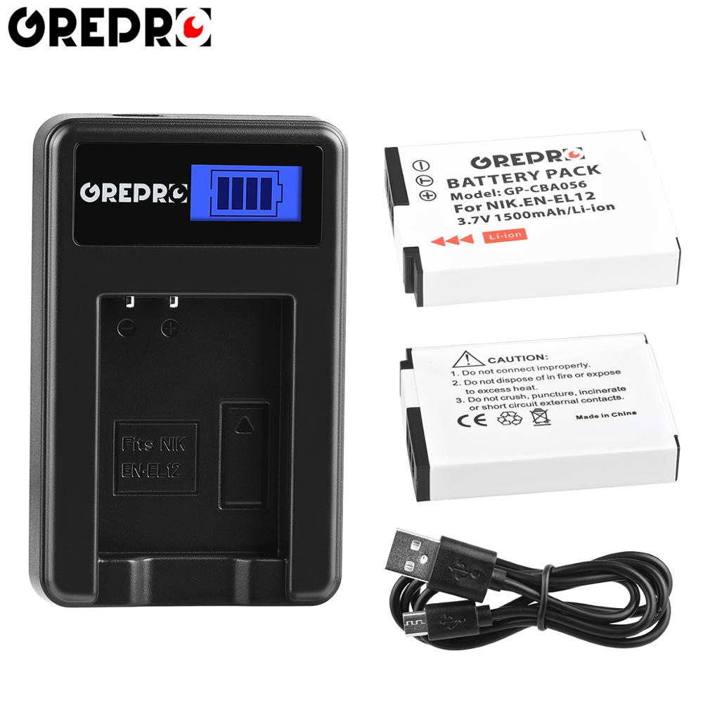 EN-EL12 ENEL12 EL12 batería + cargador USB con LCD para Nikon COOLPIX S630 S610 S640 S1000 S1200pj S31 S6000 S6100 AW120s P340: 2B with charger