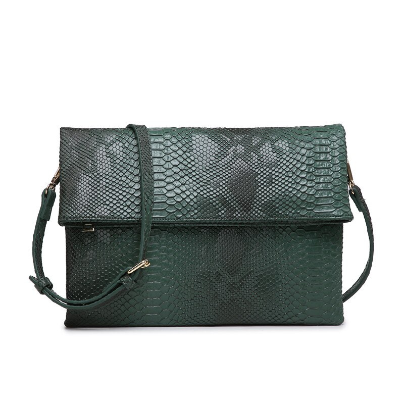 Dame Opvouwbare Clutch Bag Python Lederen Schoudertas Struisvogel Clutch Handtas Met Achterzak Avondfeest Zak: S-Green