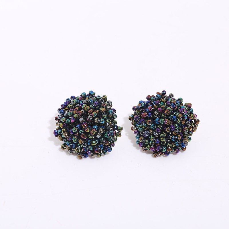 Handmade Seed BEAD DOME EARRING for Women Girl Neon Color Medicine Wheel Ball Earrings Beadwork Dome Studs - 21 unique colors: MIX2