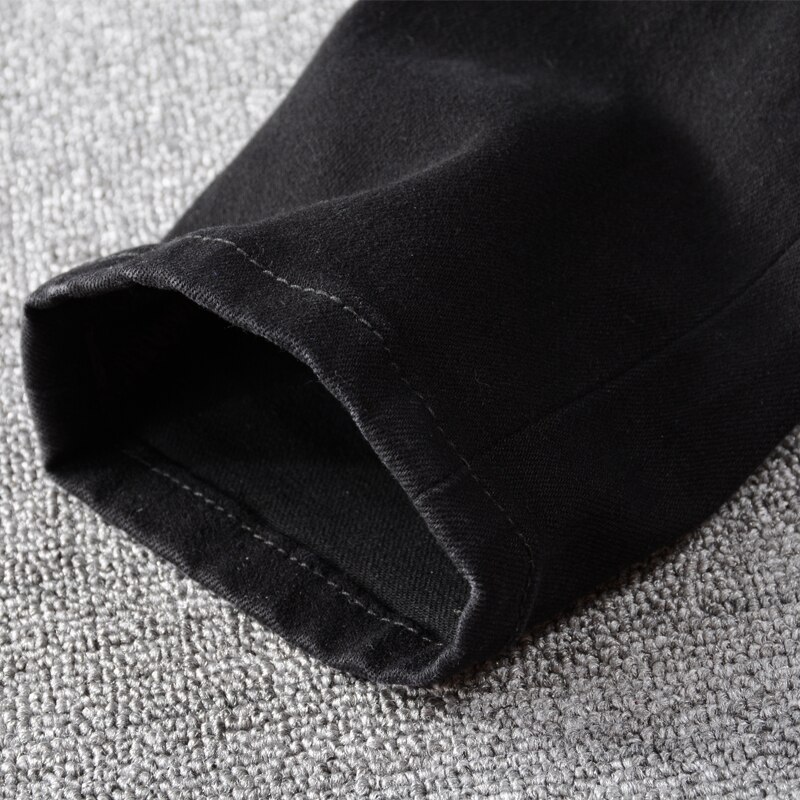 Streetwear Men Jeans Black Color Patchwork Destroyed Ripped Jeans Men Elastic Punk Pants Hip Hop Skinny Jeans Homme