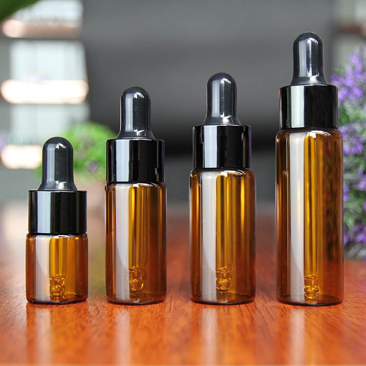 10pcs/lot 5/10/15/20ml Amber Glass Dropper Bottle With Black Lid Portable Glass Eye Dropper Aromatherapy Esstenial Oil Bottle