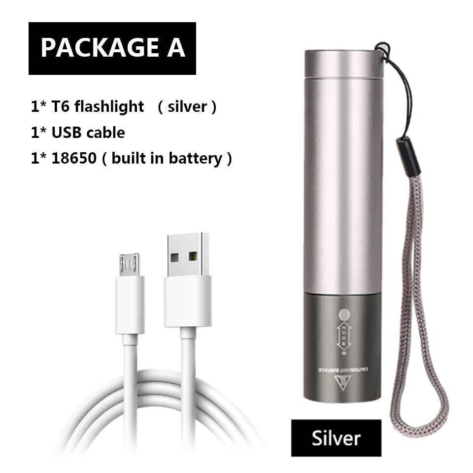 8000 Lumen z94 XM-T6 Power bank LED Zaklamp Zaklamp 3 modes schakelaar zoom lens ingebouwde oplaadbare batterij voor camping: Package A