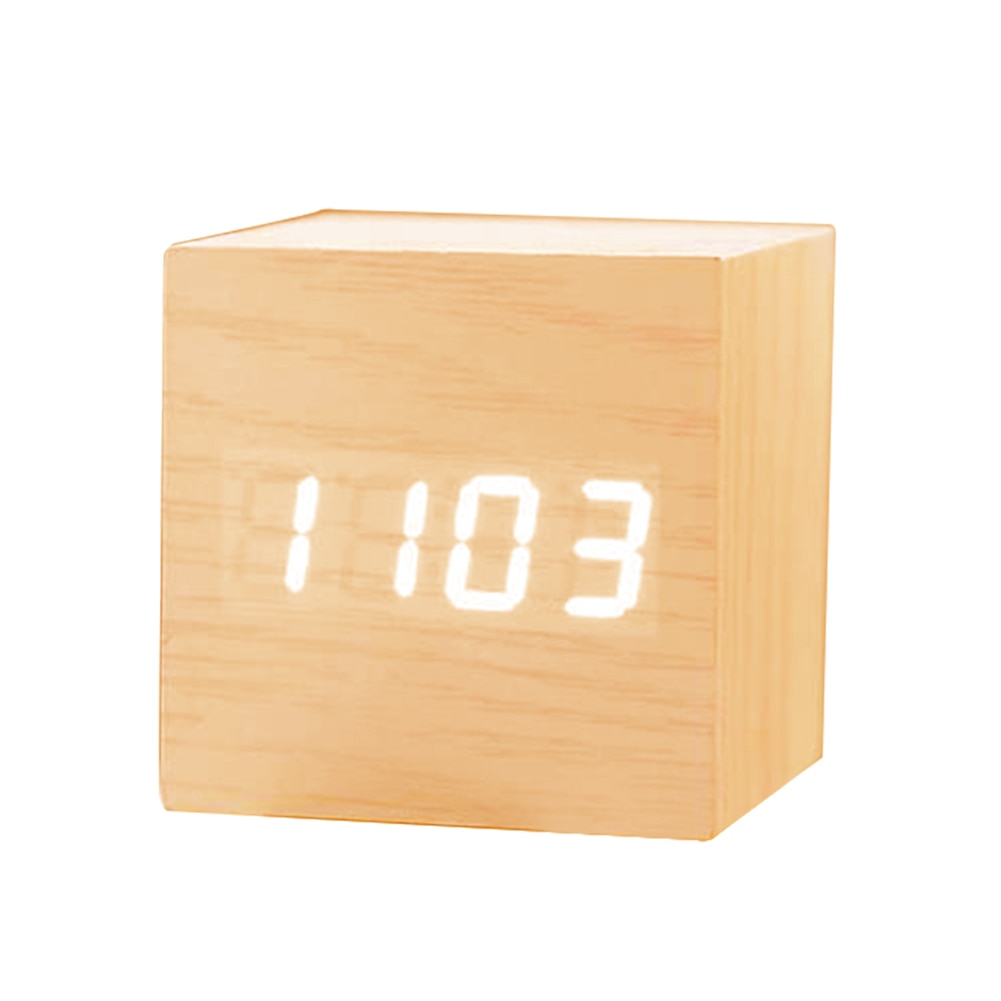 Led Digitale Houten Geluid Controle Vierkante Snooze Functie Usb/Aaa Elektronische Tafel Wekker Duurzaam Retro Glow Klok: Beige Yellow