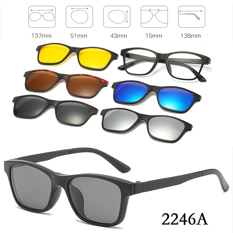 6 In 1 personalizzato uomo donna occhiali da sole magnetici ottici polarizzati Clip magnete Clip su occhiali da sole Polaroid Clip su montatura per occhiali da sole: 2246A