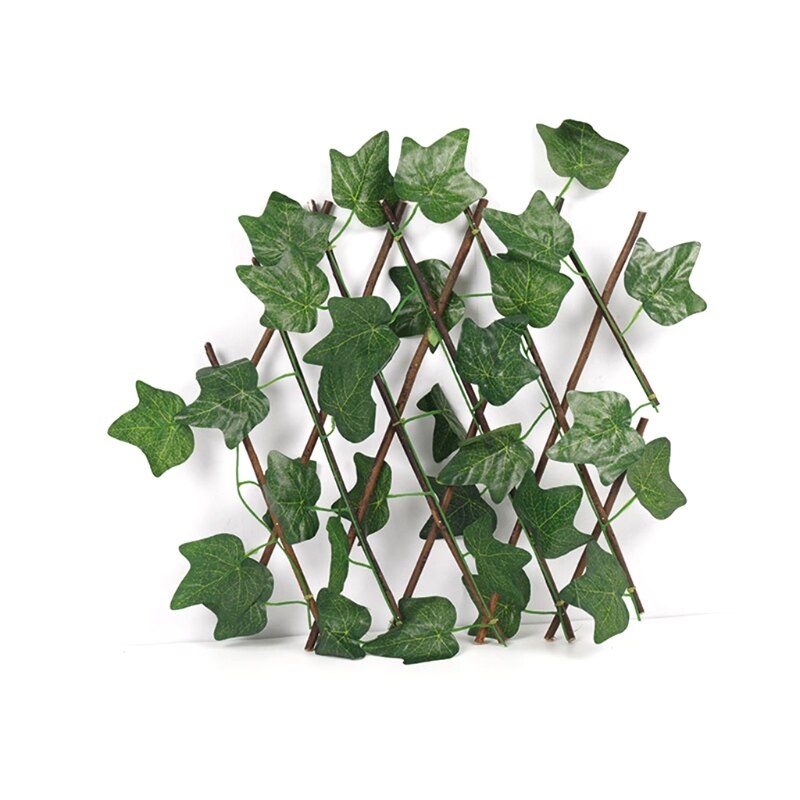 Retractable Trellis Fence with Artificial Green Leaves Simulation Plant Adjustable Expanding Wooden Hedge Privacy Screen