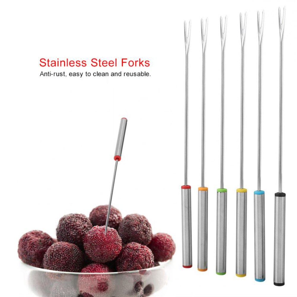 Beste 6 Stks/set Rvs Chocolade Vork Pot Vorken Kaas Fruit Dessert Vork Fondue Melting Spies Keuken Gereedschap