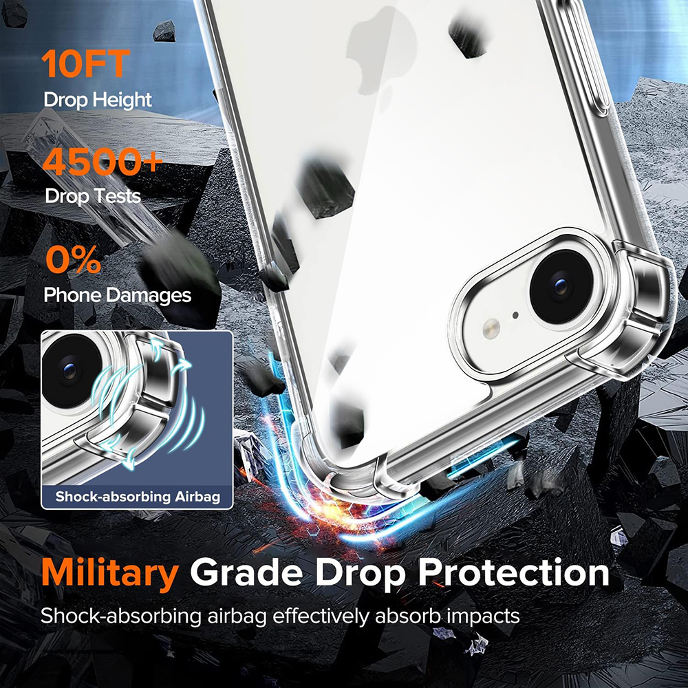 Carcasă spate rezistentă la șocuri pentru iphone 17 air 16e 16 15 14 13 pro max plus mini, silicon transparent, hibrid, din silicon dur și moale