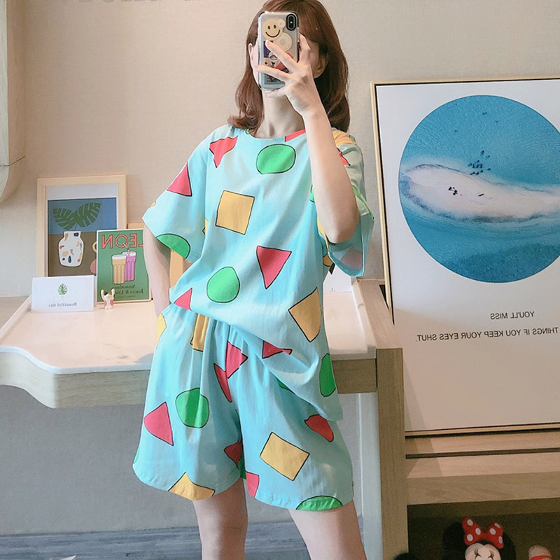 Pijama no verão para mulheres, roupa feminina para dormir, conjunto de pijama com shorts para casa, 2021