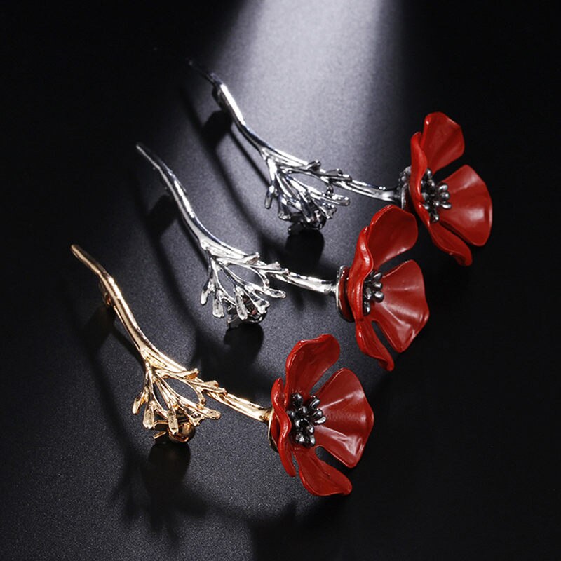 1PC rouge coquelicot fleur broche Vintage col broches pour femmes hommes bijoux broches broches