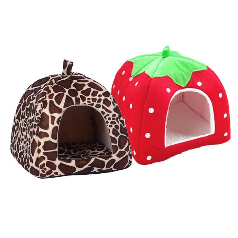 Blød jordbær kæledyr hund kat hus leopard telt kennel doggy vinter varm pude kurv dyreseng hule kæledyrsprodukter