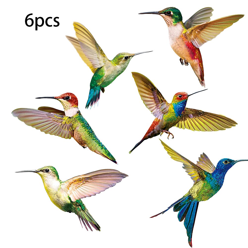 Hummingbird Sticker Glass Decal Electrostatic Glass Film Anti-Collision Window Cling To Prevent Bird Strikes Non Adhesive 6PCS