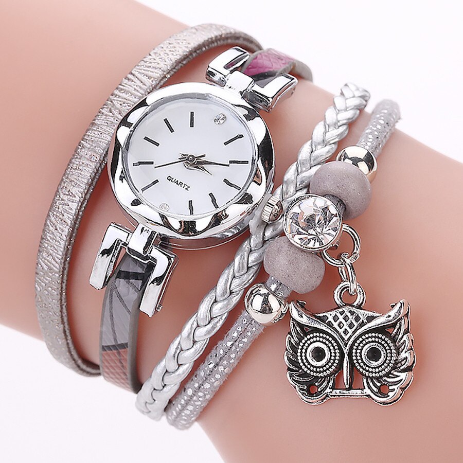 luxe femmes filles Bracelet analogique Quartz montre hibou pendentif dames Bracelet montre strass montre-Bracelet Relogio Feminino: C
