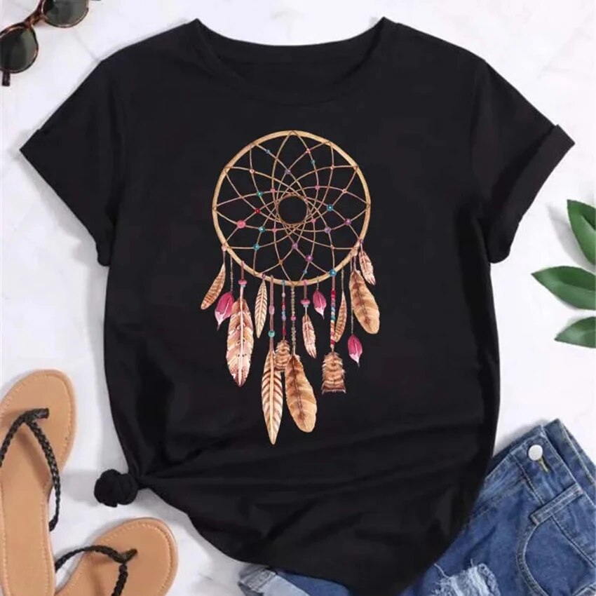 T-shirt plume Dreamcatcher pour femme, t-shirts graphiques Harajuku, chemise ReplCatcher, vêtements à la , Y: S / Bleu