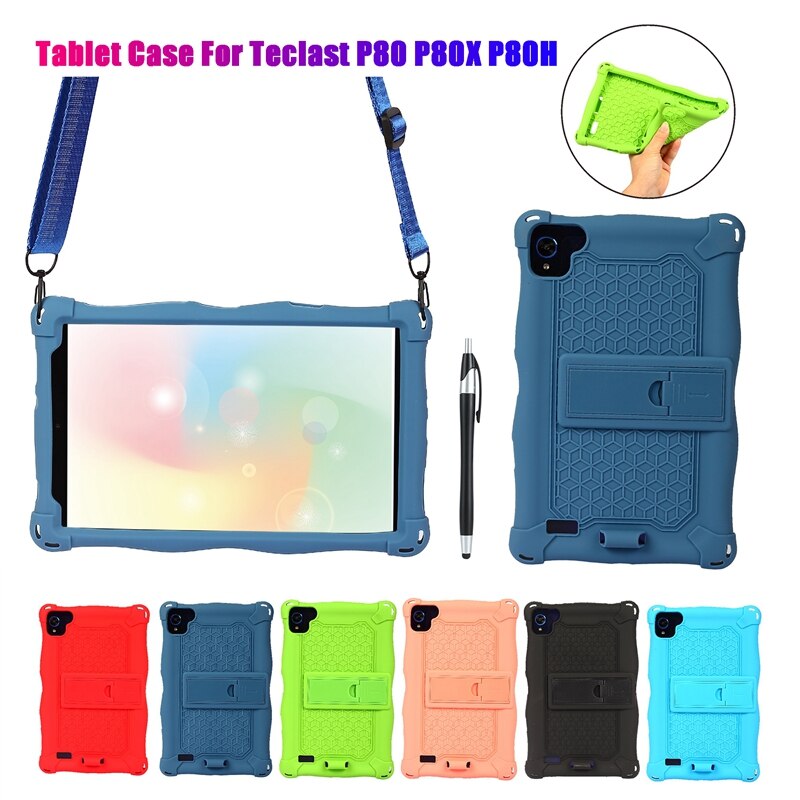 Funda para tableta Teclast P80, P80X, P80H, 8 pulgadas, anticaída, de silicona, con correa y bolígrafo