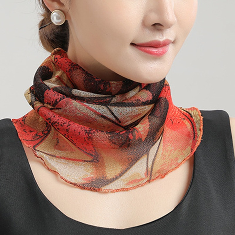 Spring Summer Chiffon Neck Collar Scarf Women Head Thin Sunscreen Variety Small Silk Anti-Uv Scarf Mask Multi-Function Scarf: Gold