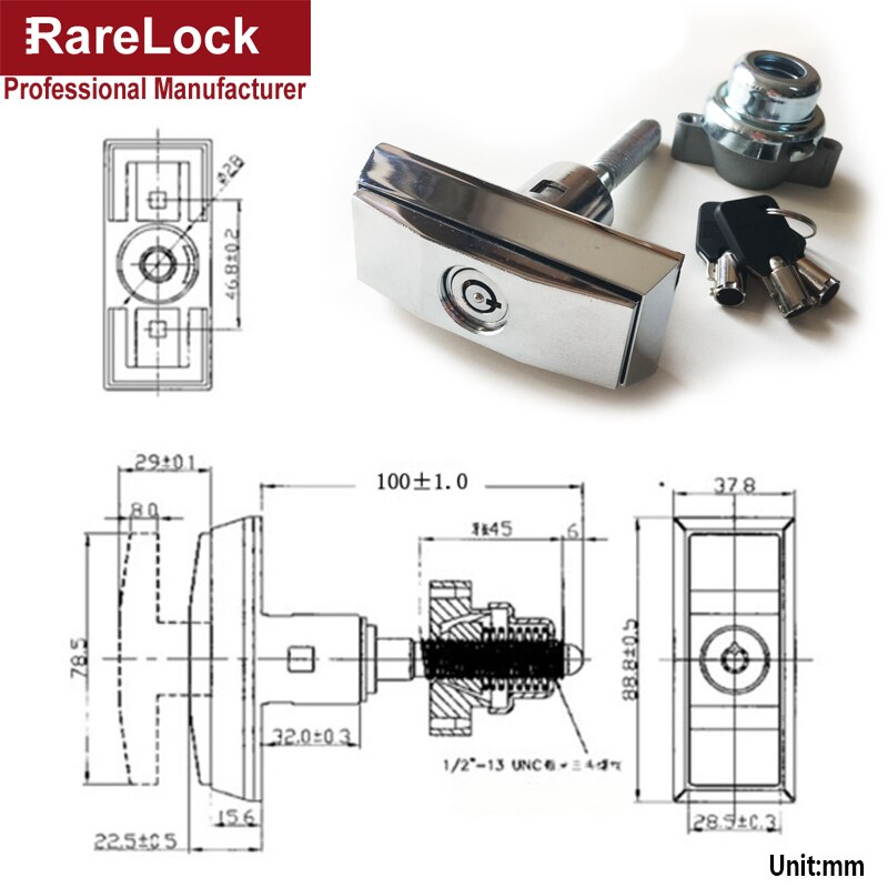 T Handle Vending Machine Lock with 3 Tubular Keys for Bussiness Equipment Train Plane Electrical Cabinet Rarelock g: 2705