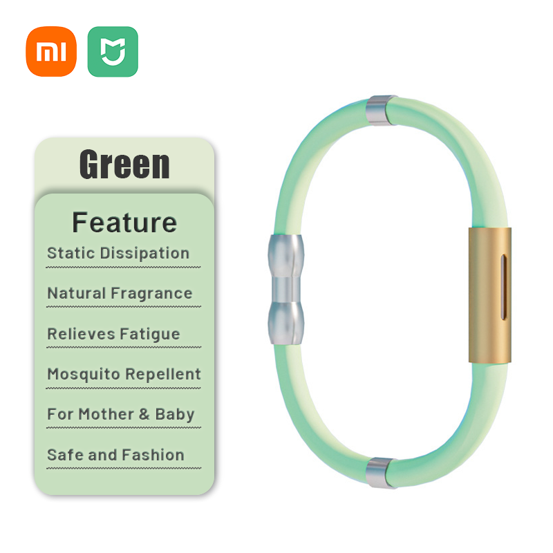 Xiaomi myggmedelsarmband antistatiskt doftande eterisk olja anti-mygg kroppsvänligt lindrar trötthet smycken: Ljusgrön