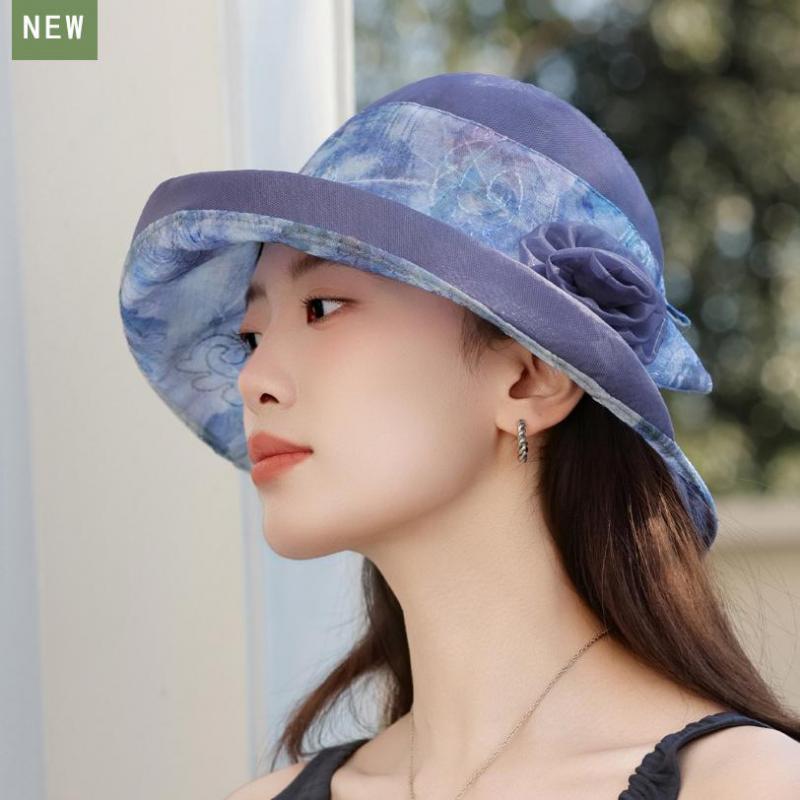Dames Emmerhoed Zomerhoeden Voor Vrouwen Bloemenpatroon Ademend Zonnebrandcrème Zonnehoed Dames Outdoor Zonnescherm Zonnehoed Nieuw: Blauw