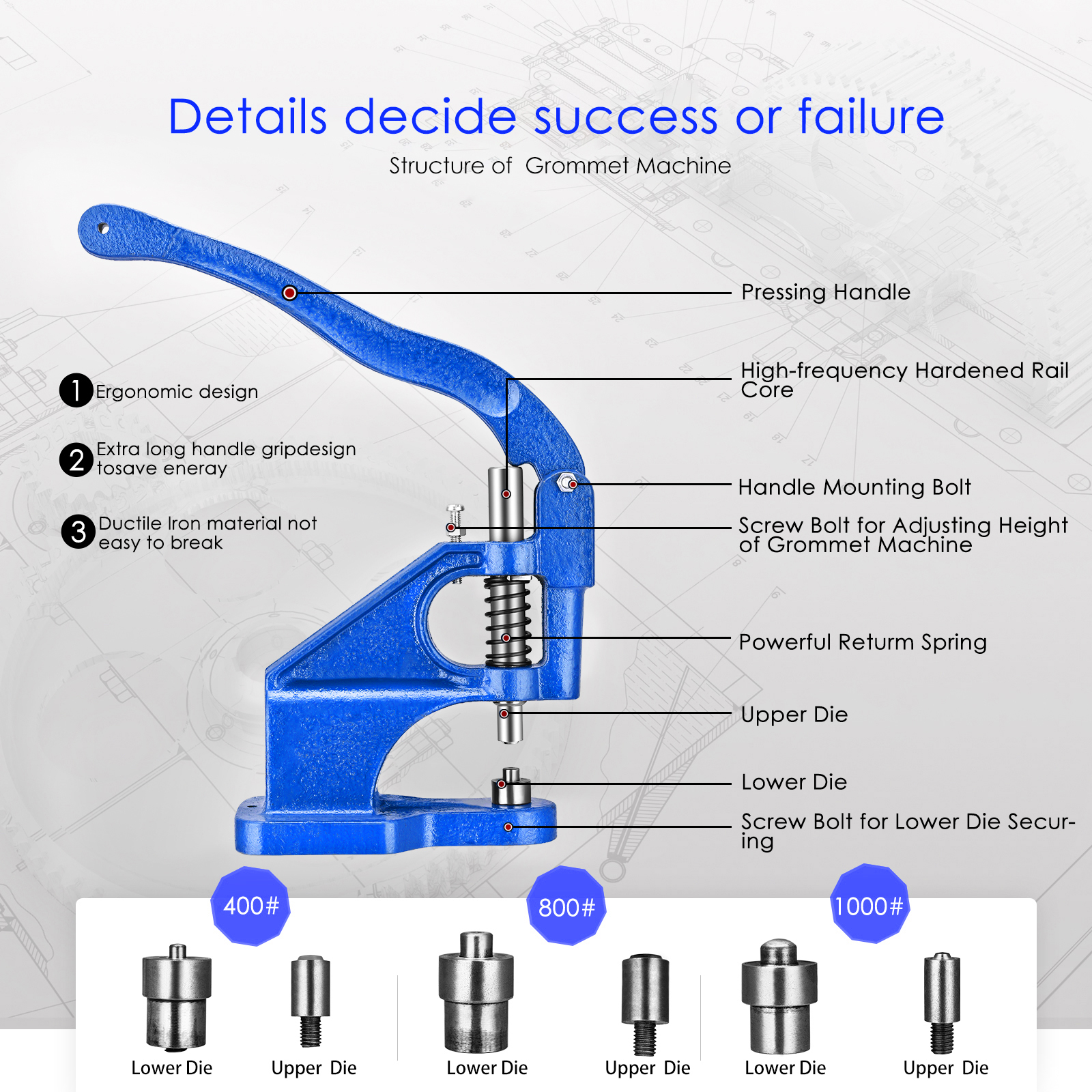 Heavy Duty Hand Press Grommet Eyelet Machine Hole Punch Tool Kit Including Grommet Machine Sliver Grommets Snap Buttons Craft