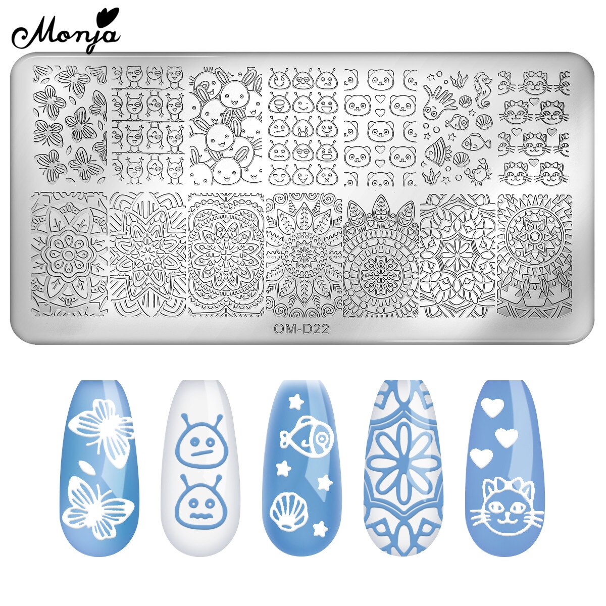Monja 10 Stile Nagel Kunst Vorlagen Blume Ebene Streifen Geometrische aufbringen Stanzen Platten Druck Schablone DIY Manikübetreffend Werkzeug: SKU005002-OMD22