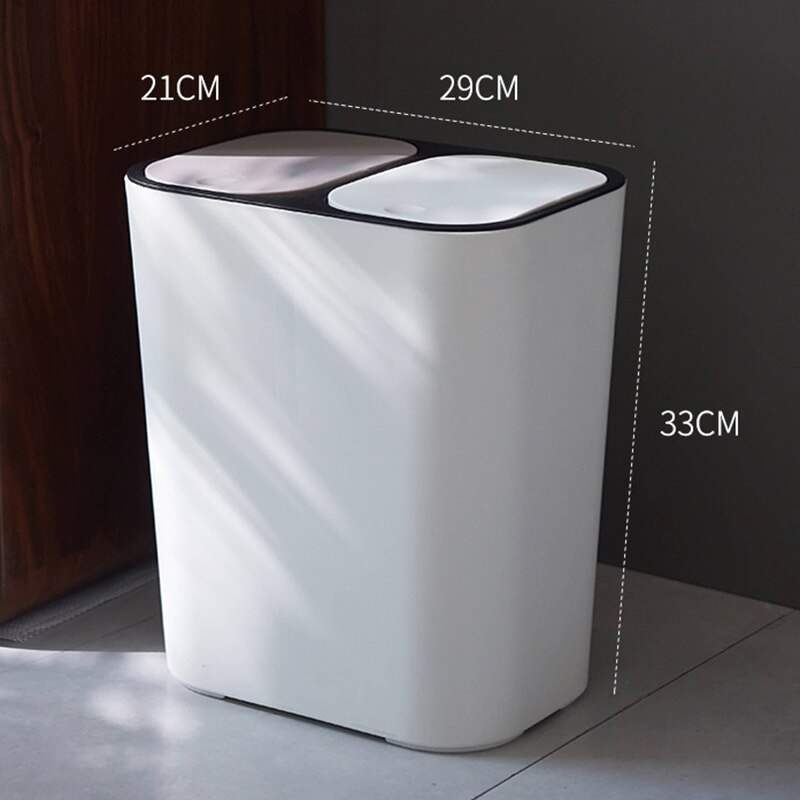 Newly Trash Can Rectangle Plastic Push-Button Dual Compartment 12liter Recycling Waste Bin Garbage Can TE889