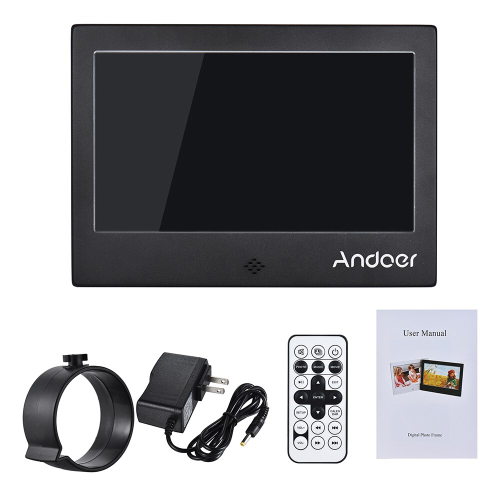 Andoer 7 "LED Digital Foto Rahmen 720P Video/Musik/Kalender/Uhr/TXT Spieler 1024*600 auflögesungen Metall Rahmen w/Fernbedienung