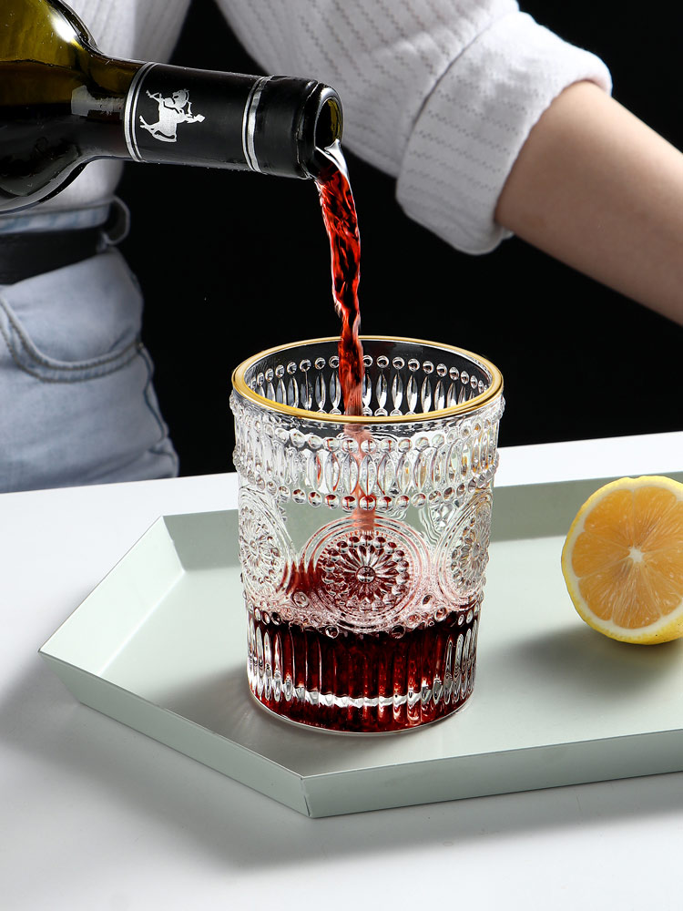 Tableware Crystal Whiskey Glass Cup Relief Glass Cup Juice Cup With Gloden Edge Thickened Water Cup Wine Cup Glass Party Use