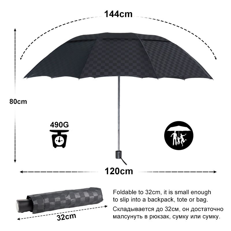 Dubbele Laag Winddicht Paraplu Regen Vrouwen Mannen 4 Vouwen 10K Zaken Paraplu Mannelijke Dark Grid Parasol Familie Reizen Paraguas