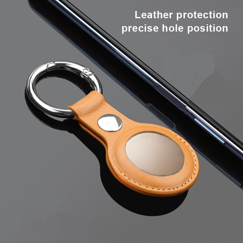 For Airtags Hanging Buckle Anti-lost Protective Cover PU Leather Holder with Key Chain Easy Attach to Key HSJ88