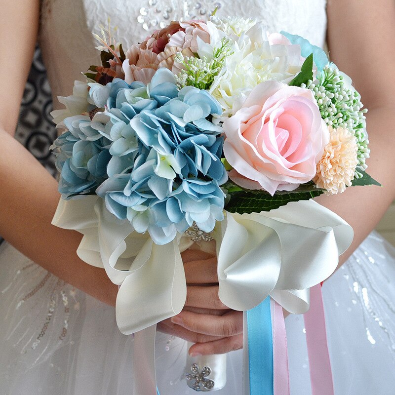 AYiCuthia Wedding Bouquet Blue Bridal Bouquet Artificial Rose Bridal Holding Flower for Wedding Decoration S89