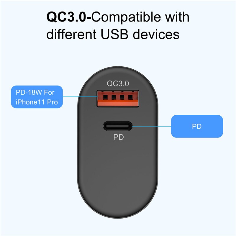 USLION 18W USB QC 3.0 caricabatterie per tablet a ricarica rapida adattatore PD3.0 per iPhone 12 caricabatterie da viaggio Samsung Xiaomi