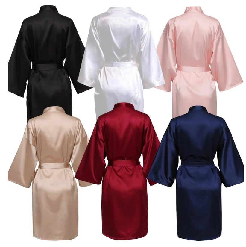 Bröllopsfest brudklänning utan bokstäver kimono satin pyjamas brudtärna enkel badrock  sp088