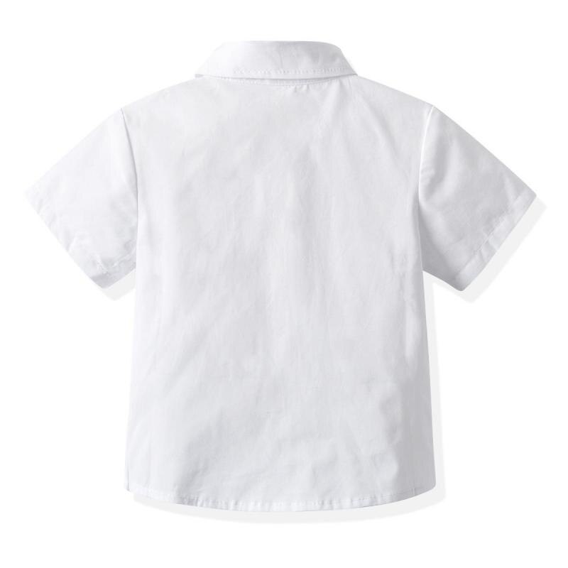 Camisas de manga corta para niños, camisas a rayas con cuello vuelto, camisa blanca con botones para la escuela de verano