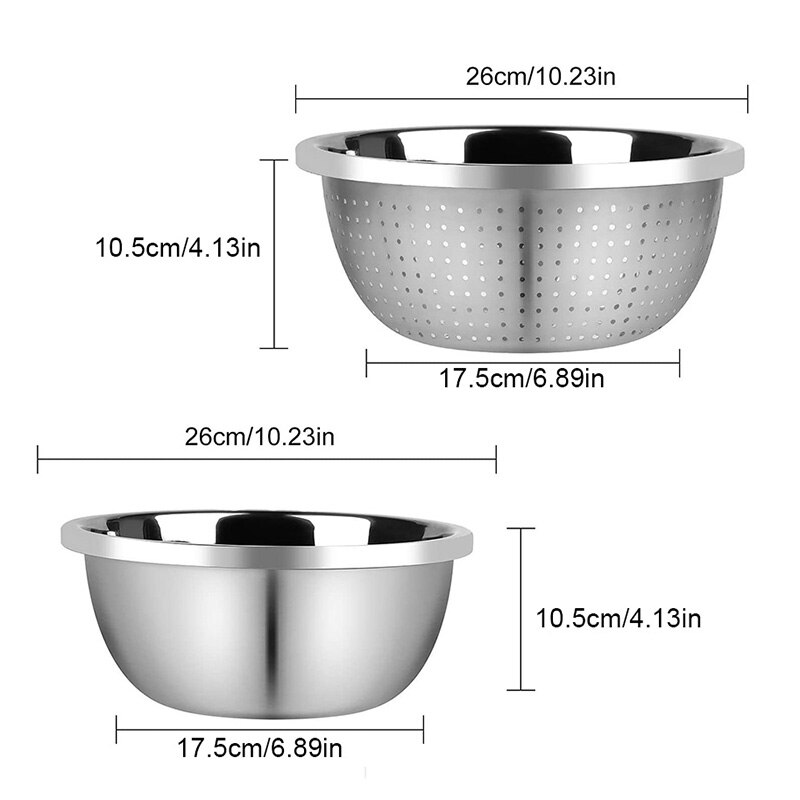 Edelstahl Sieb & Küche Schüssel Set für Salat Obst Gemüse Reis Waschen Ablassen, Stapelbar Siebe Mesh,26cm