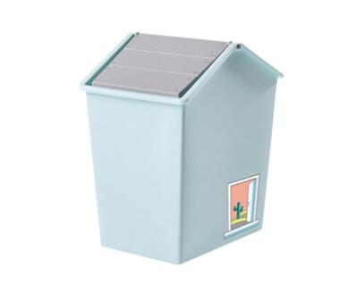 Papelera de plástico con de casa, contenedor de basura con tapa oscilante, para baño, cocina, oficina, 13,5x10x15,8 cm: Luz Azul