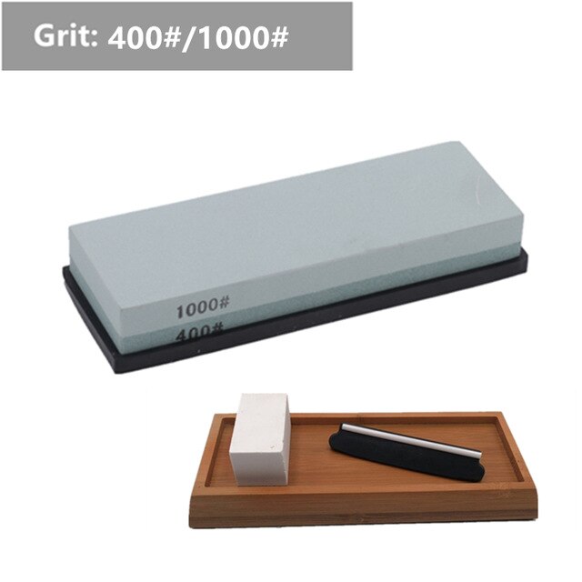 2-IN-1 Knife Sharpener Sharpening Stone Whetstone Scissors Sharpener System Grinding Wet Stone Honing Kitchen Tool: 400 1000 set