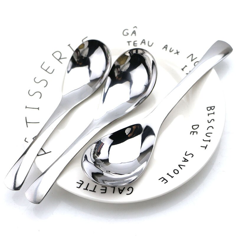 Silver stainless steel soup spoon palace metal round head spoon stirring spoon coffee spoon home kitchen tableware