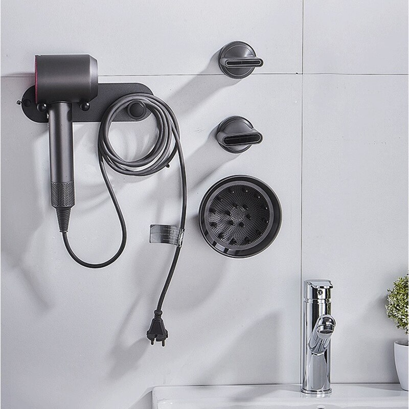 Wall Mounted Holder for Dyson Supersonic Hair Dryer, Self Adhesive Wall Hanging Power Plug, Diffuser and Nozzles Organizer: Default Title