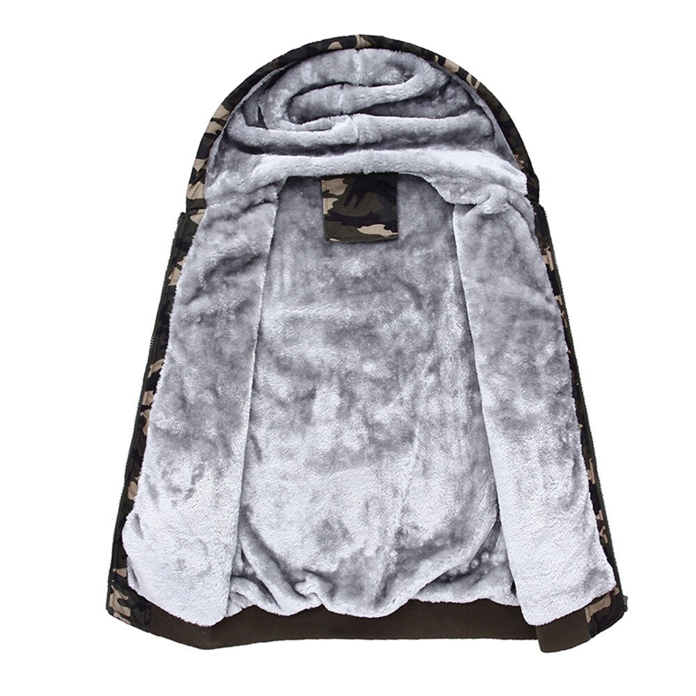 Herrjackor och kappor hoodie kamouflage tryck vinter varm fleece dragkedja tröja jacka outwear kappa vandring jacka  s10 se26