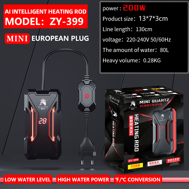 Calentador de acuario AI, varilla de calentamiento de tortuga, bajo nivel de agua, calentador de pantalla digital LED, temperatura automática, calefacción a prueba de explosiones: 200W(220V)
