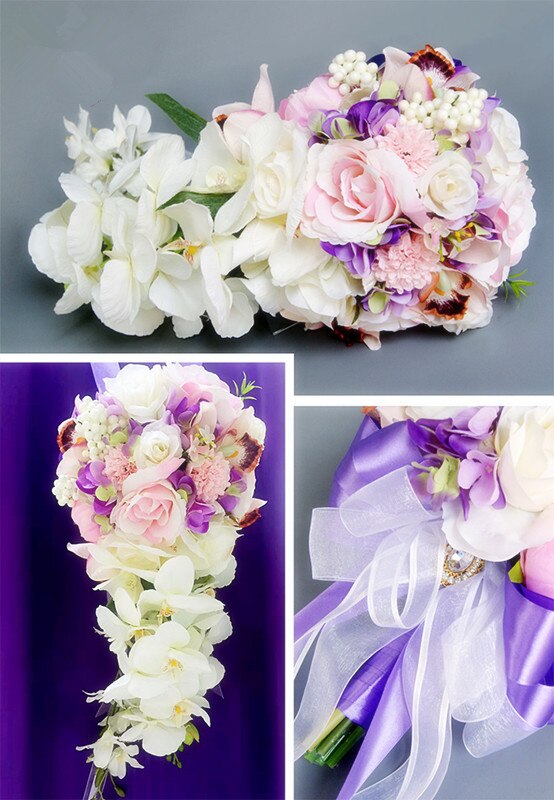 AYiCuthia Waterfall Pink white Wedding Flowers Bridal Bouquets Artificial Wedding Bouquets Rose S11