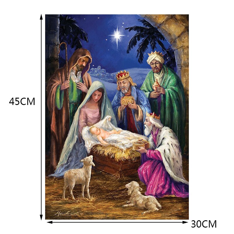 1pcs Garden Flag Nativity Religious Yard Flag Banner Outdoor Christmas Decoration Single Sided Printing Hanging Flag
