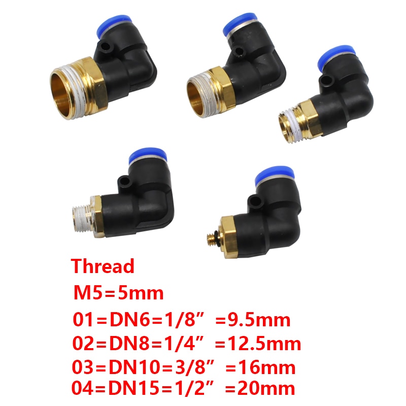 PL Elbow Pneumatic Fitting 1/4 3/8 1/2 1/8 BSP Male Thread Air Quick Connector L Shape Push In Hose OD 6mm 8mm 10mm 12mm