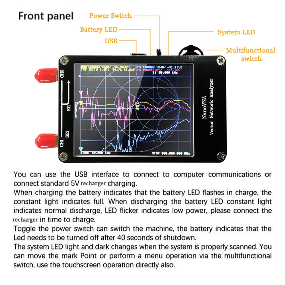 Analyseur d'antenne nanovna-h HF VHF UHF NanoVNA 50K-2.8 M, nouvel écran LCD 900 pouces, analyseur de réseau vectoriel: green