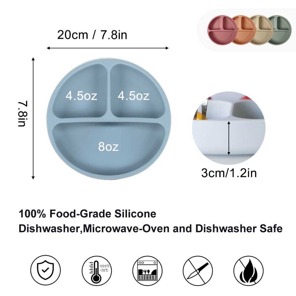 Siliconen Kinderen Plaat Baby Bestek Set Bpa Gratis Kids Servies Doseren Kom Peuter Servies Sectionele Voedsel Kom