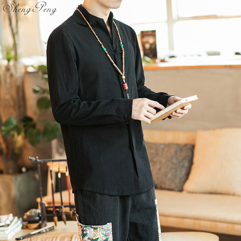 Traditionellen Chinesischen wushu hemd kleidung für männer oben orientalisch Mandarin kragen hemd leinen männlichen Kimono Outfit kleidung Q582