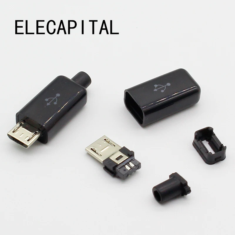 10 stks DIY Micro USB Type B Mannelijke 5pin Vier Stuk Montage Connector Stopcontact