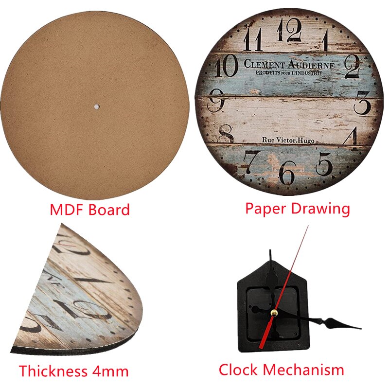 Vintage Wall Clock 25cm Tuscan Style Quartz Wall Clock Retro Roman Numeral Clock Wooden Clock Living Room Wall Decoration