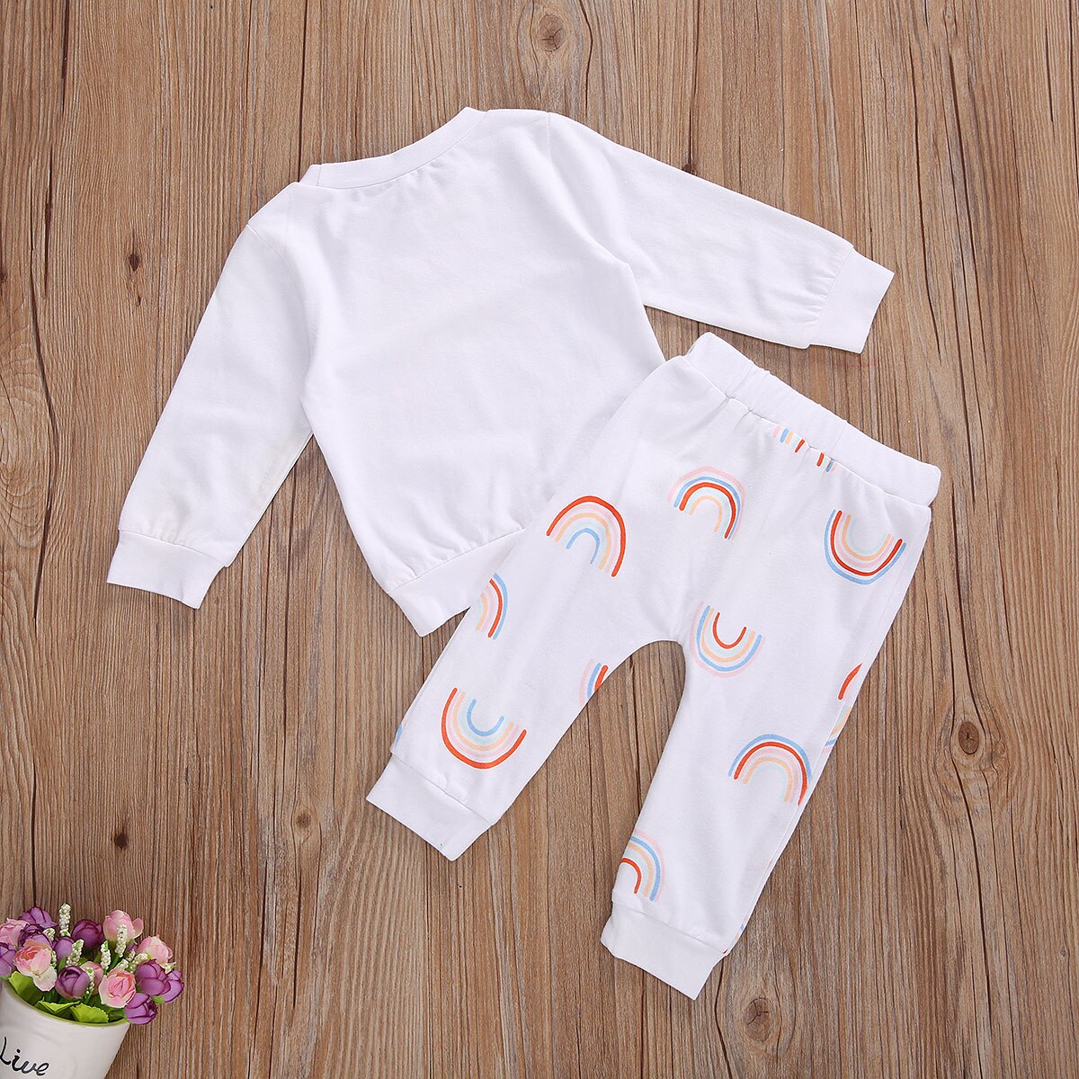 Focusnorm 0-24m nyhöst baby flickor pojkar kläder set regnbågstryck långärmad pullover sweatshirt toppar byxor